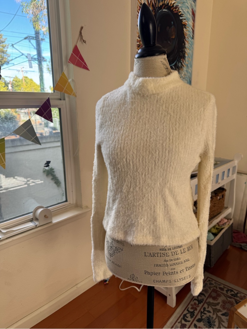 Anthropologie Fuzzy Mock Neck Sweater - Cream - XL